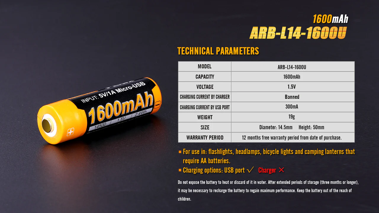 Fenix ARB-L14-1600U 1.5V USB Rechargeable Li-ion AA Battery - Image 9