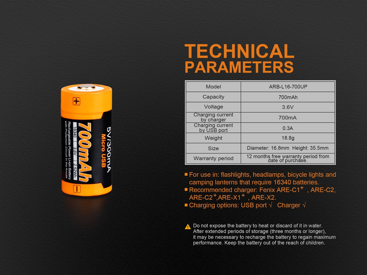 Fenix ARB-L16-700UP USB Rechargeable 16340 Battery - Image 8