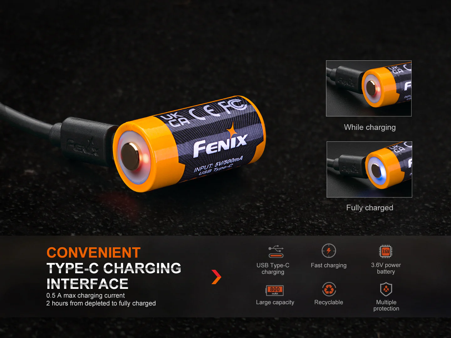 Fenix ARB-L16-800UP USB-C Rechargeable 16340 Battery - Image 3