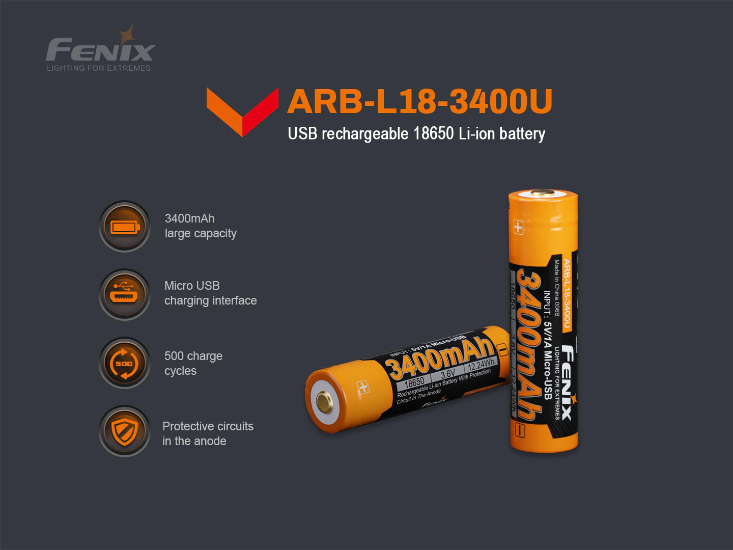 Fenix ARB-L18-3400U Micro-USB Rechargeable 18650 Battery - Image 3