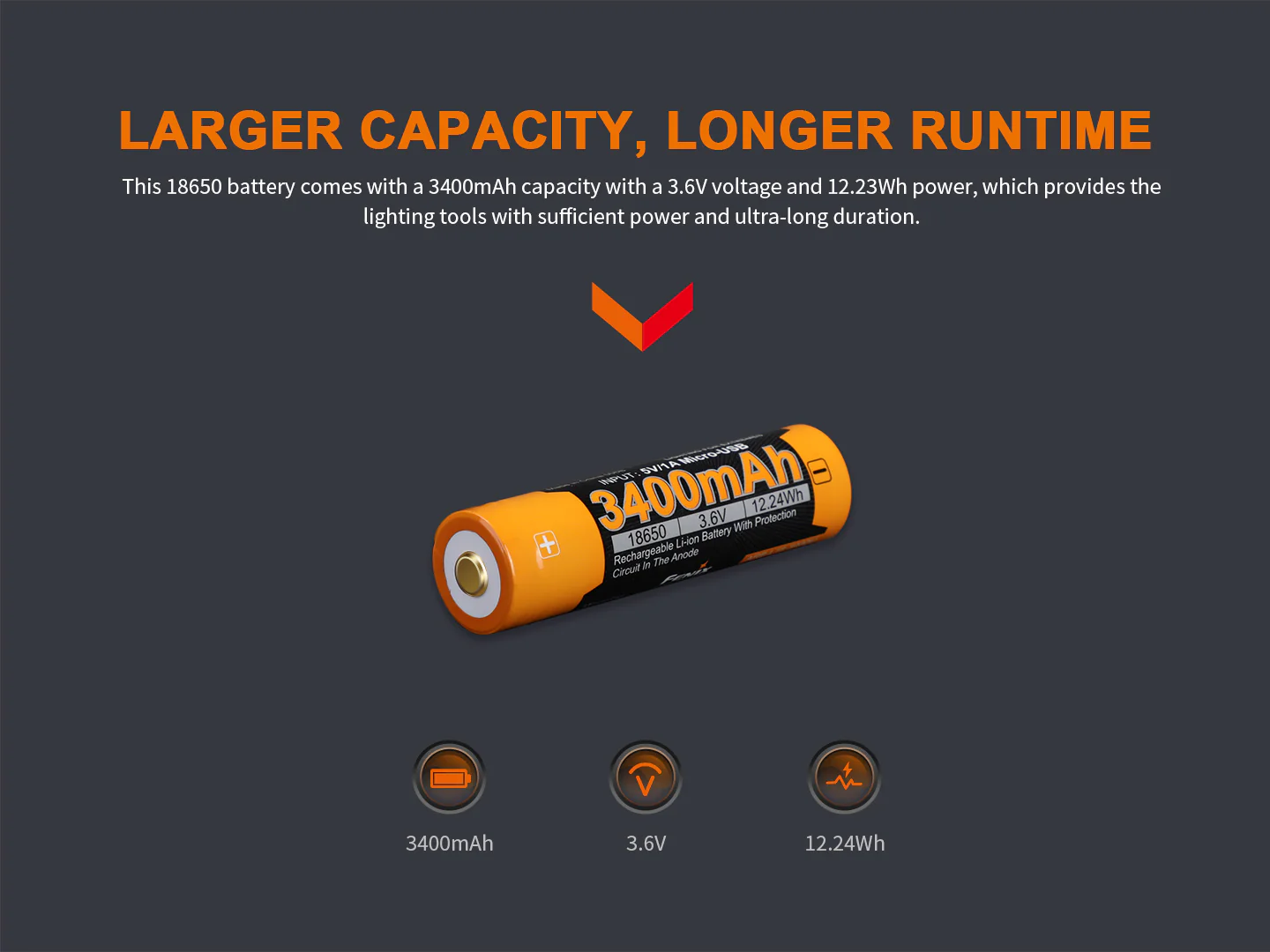 Fenix ARB-L18-3400U Micro-USB Rechargeable 18650 Battery - Image 4