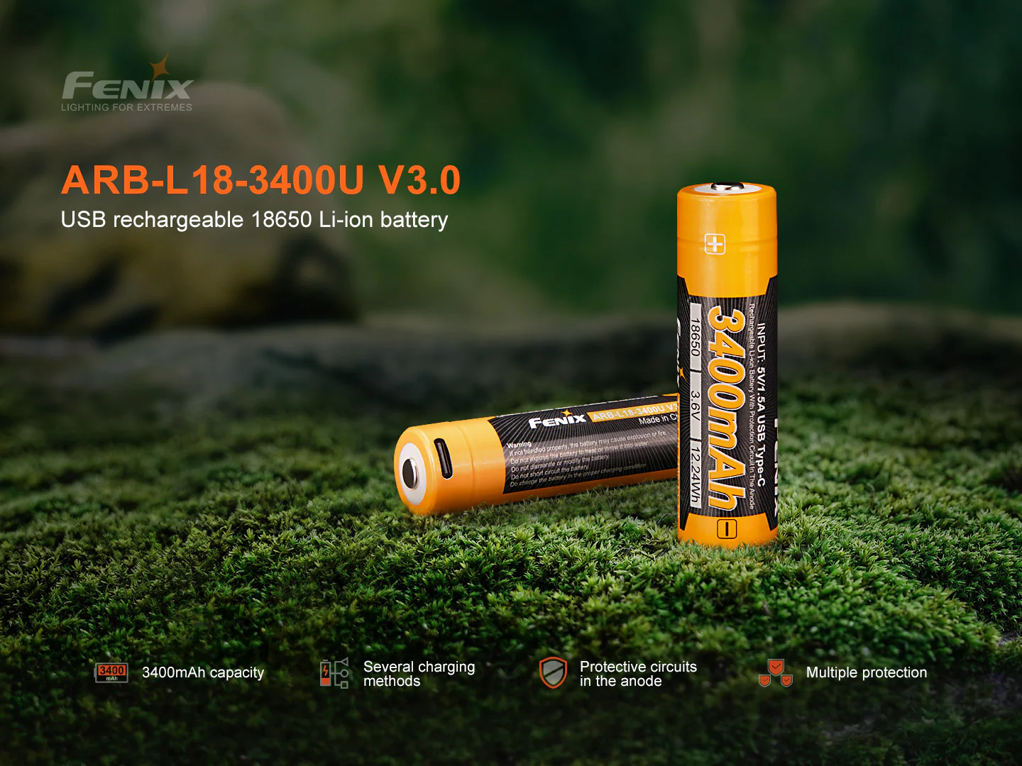 Fenix ARB-L18-3400U V3 USB-C Rechargeable 18650 Battery - Image 2