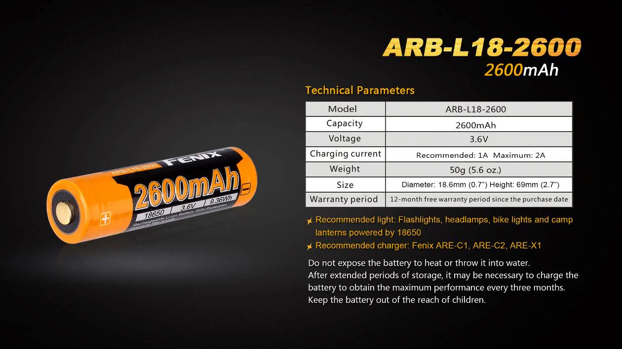 Fenix ARB-L18-2600 High-Capacity 18650 Battery - 2600mAh - Image 6