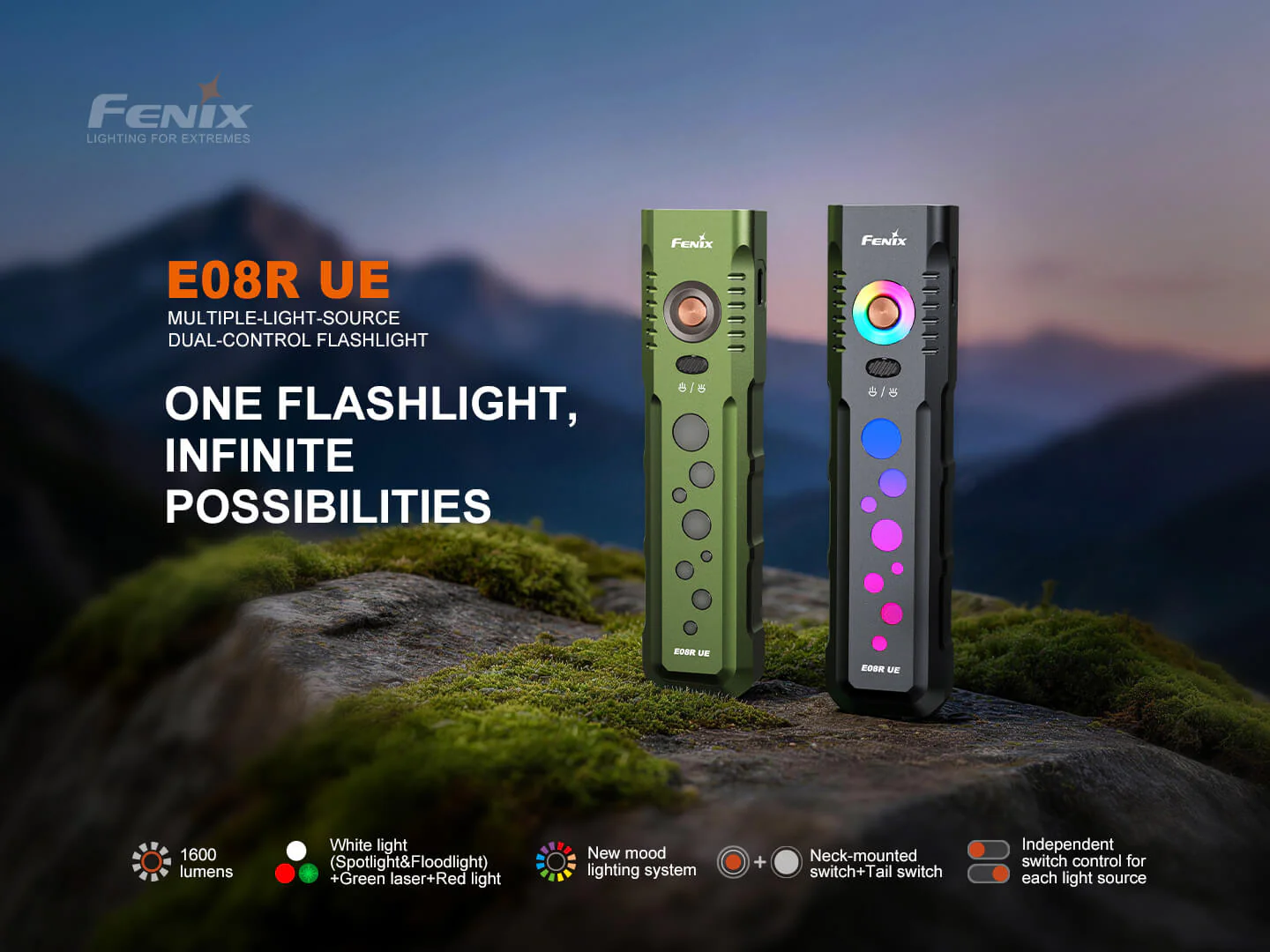 Fenix E08R UE Multi-Light EDC Flashlight With Red Light & Green Laser - Image 3