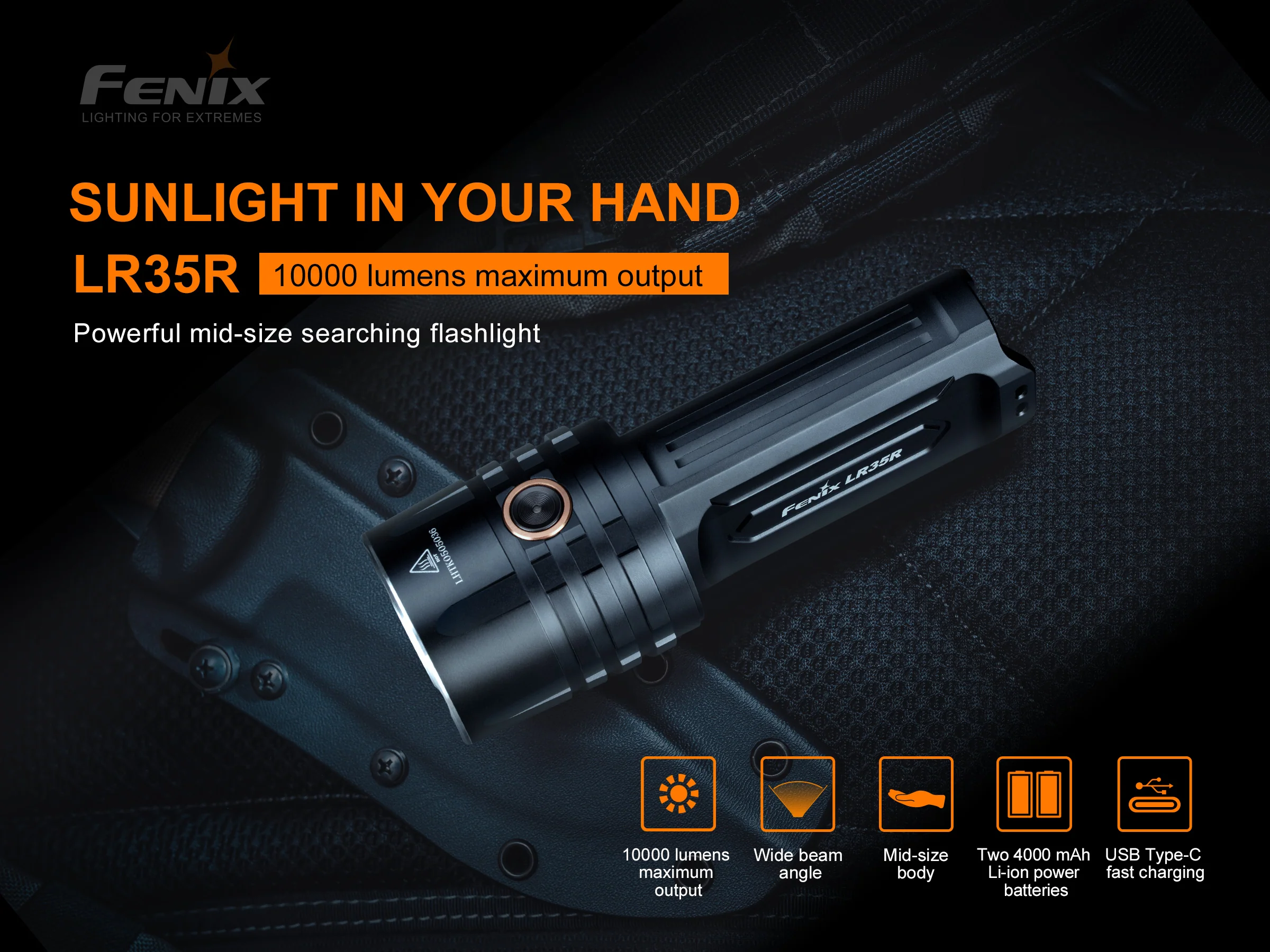 Fenix LR35R Rechargeable LED Flashlight - 10,000 Lumens - Image 3
