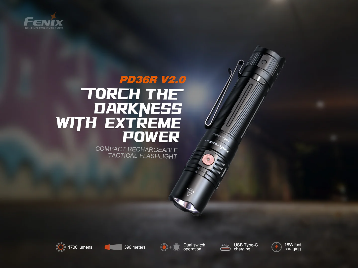 Fenix PD36R V2 Compact Rechargeable Tactical Flashlight - 1700 Lumens - Image 3